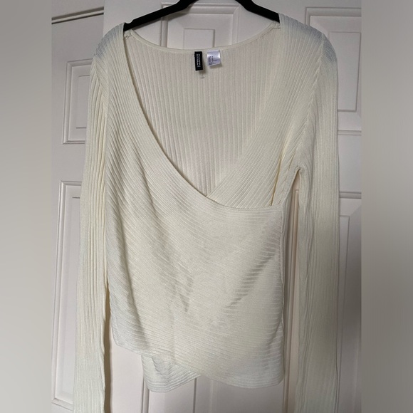 H&M Sweaters - NEVER WORN. White ribbed crossover sweater.